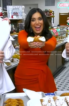 Alicia Vitarelli's red gathered dress on Good Morning America