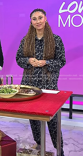 Ally's grey leopard jacket and pants on Today
