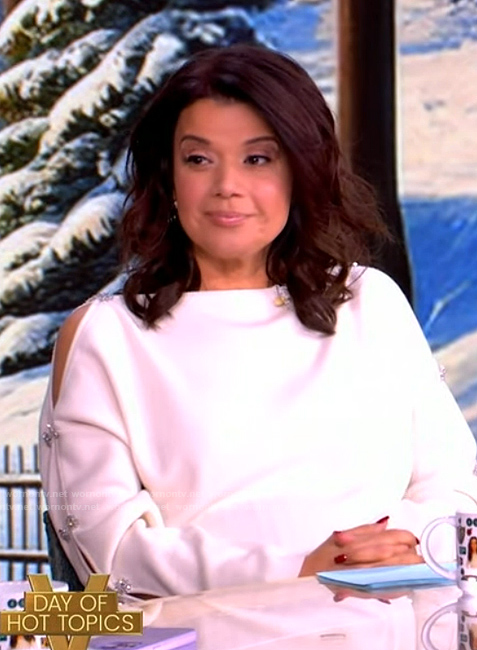Ana's white button sleeve sweater on The View