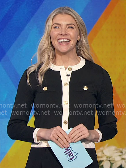 Amanda's black cardigan with white trim on The Talk