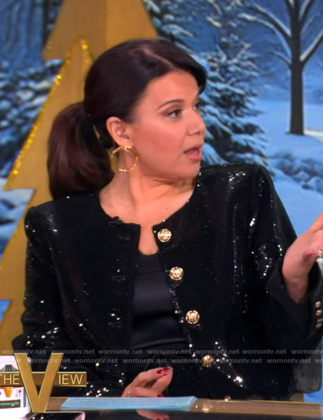 Ana's black sequin cardigan and pants on The View