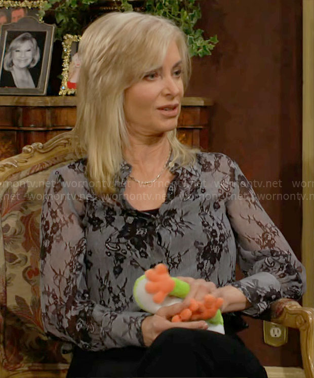 Ashley's grey floral blouse on The Young and the Restless