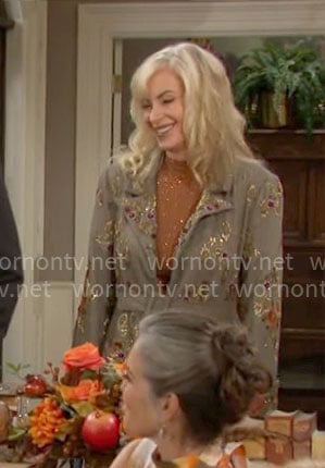 Ashley's floral bead embellished coat on The Young and the Restless