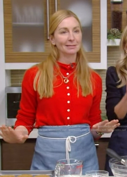 Christina Tosi's red button down cardigan on Live with Kelly and Mark