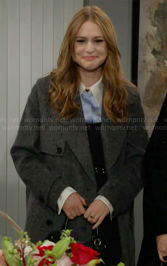 Claire's charcoal grey coat on The Young and the Restless