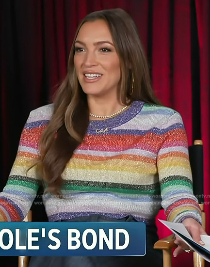 Emily Orozco's metallic stripe sweater on Access Hollywood