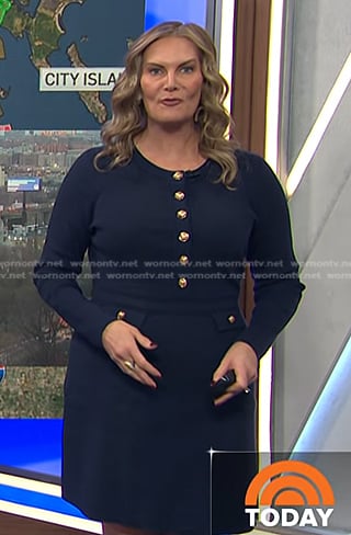 Emily's navy button front knit dress on Today