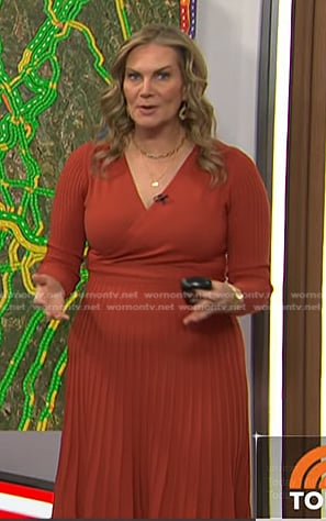 Emily's orange pleated wrap dress on Today