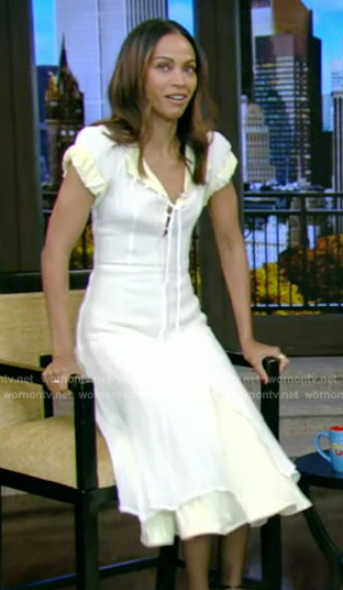 Emilia Perez's white layered dress on Live with Kelly and Mark