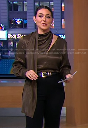 Erielle's brown satin scarf blouse on Good Morning America