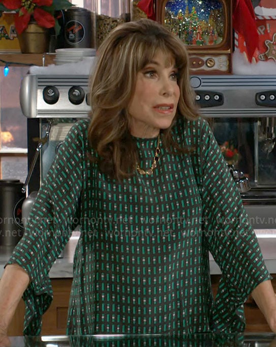 Esther's green printed blouse on The Young and the Restless