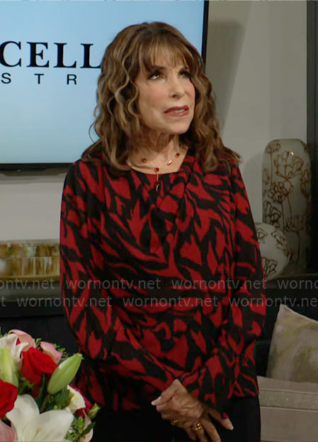 Esther's red and black printed blouse on The Young and the Restless