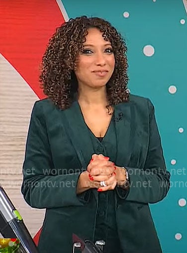 Gabrielle Kerr's green velvet blazer and vest on CBS Mornings
