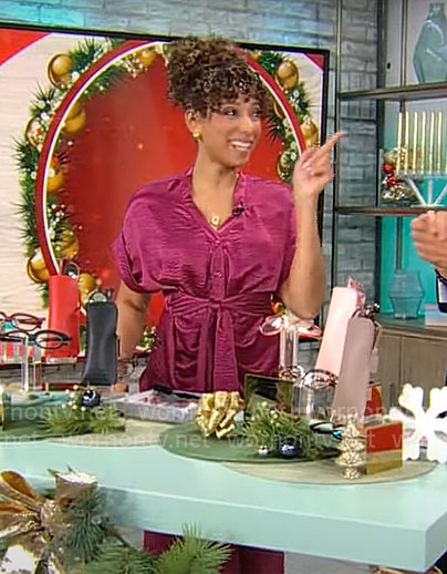 Gabrielle Kerr's purple tie waist shirtdress on CBS Mornings