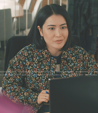 Gia's floral bomber jacket on Elsbeth