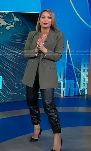 Ginger's green blazer and leather jogger pants on Good Morning America