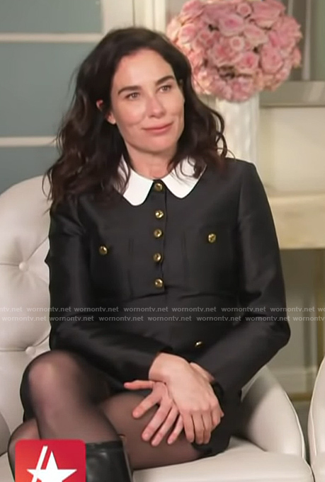 Halina Reijn's black contrast collar dress on Access Hollywood