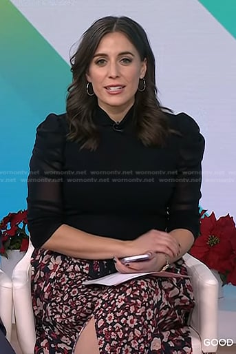 Hallie's black puff sleeve top and floral skirt on Today