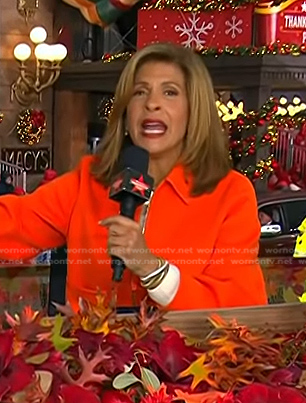 Hoda's orange zip jacket at Macy’s Thanks Giving Parade on Today