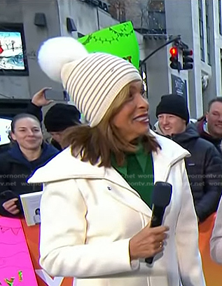 Hoda's ivory ribbed pom pom beanie on Today