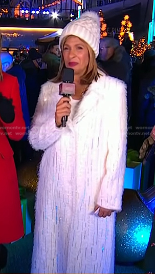 Hoda's white embellished mohair coat on Today