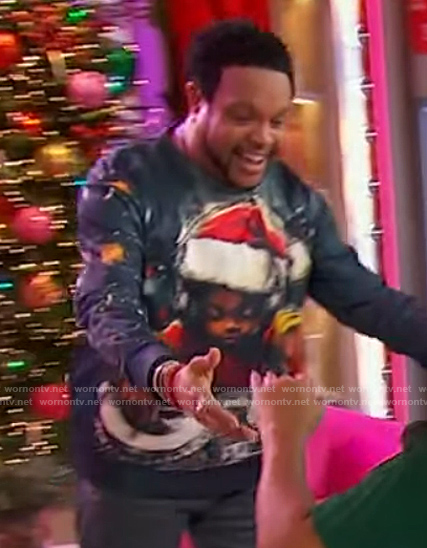 Jawn's DJ Christmas sweater on Sherri