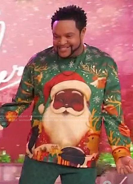 Jawn's green Christmas sweater on Sherri