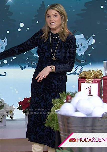Jenna's navy burnout velvet dress on Today