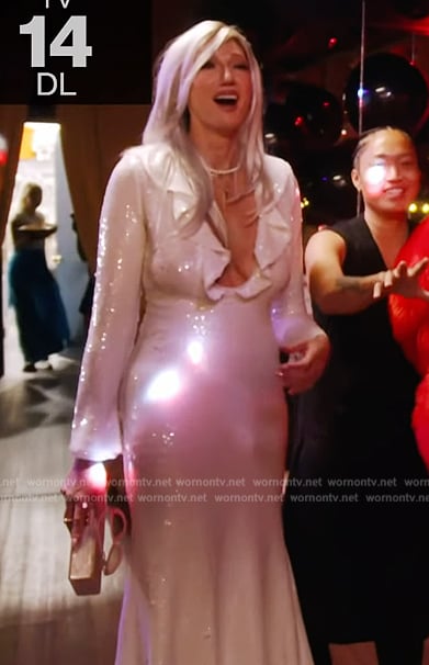 Jenna's white ruffle sequin dress on The Real Housewives of New York City