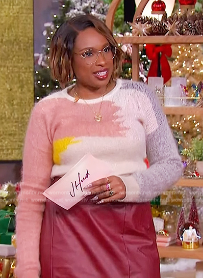 Jennifer's abstract mohair sweater and leather skirt on The Jennifer Hudson Show