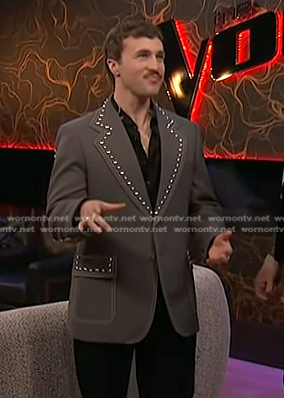 Jeremy Beloate's grey studded blazer on The Voice