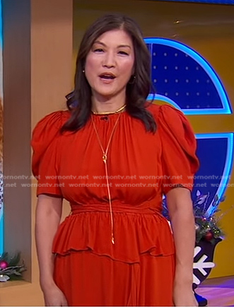 Juju's red puff sleeve dress on Good Morning America