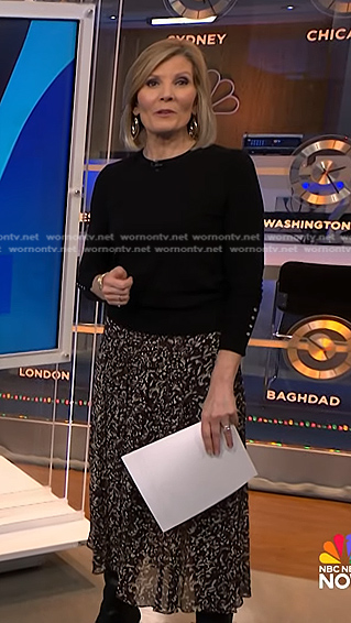 Kate's black button cuff sweater and print skirt on NBC News Daily