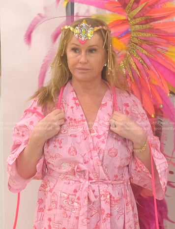 Kathy's pink print robe on The Real Housewives of Beverly Hills