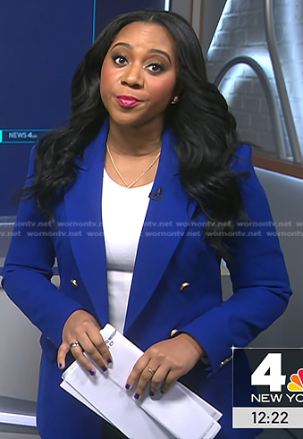 Kay Angrum's blue double breasted blazer on NBC News Daily