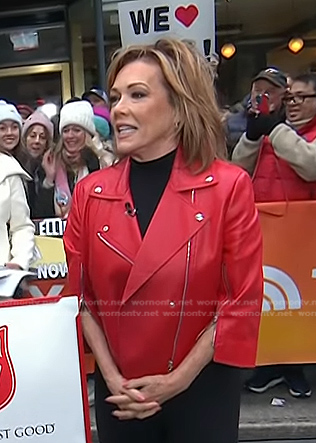 Kelli Finglass's red cropped moto jacket on Today