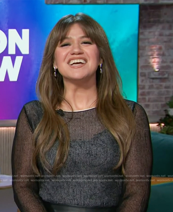 Kelly's black ribbed sheer top on The Kelly Clarkson Show