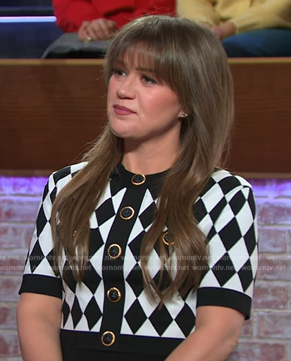 Kelly's geometric print top and skirt on The Kelly Clarkson Show