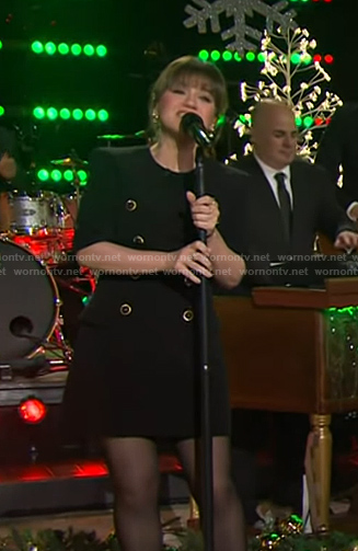 Kelly's black double breasted mini dress on The Kelly Clarkson Show
