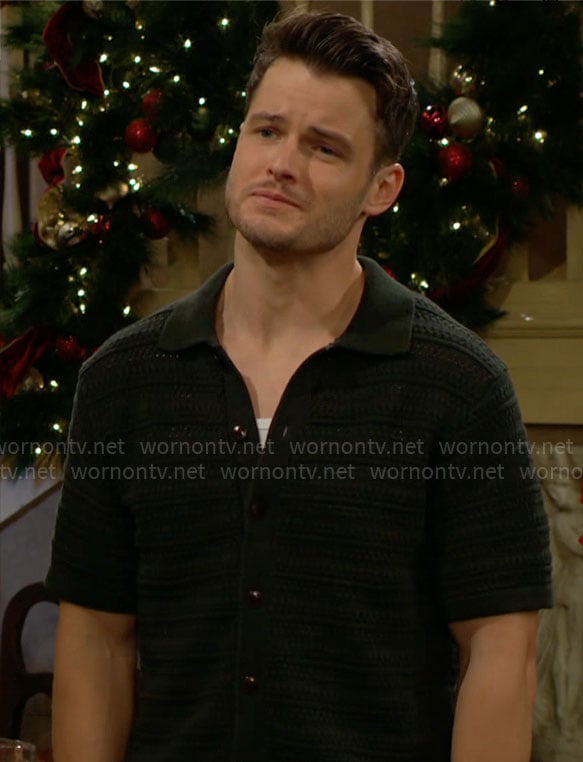 Kyle's green knit button front shirt on The Young and the Restless