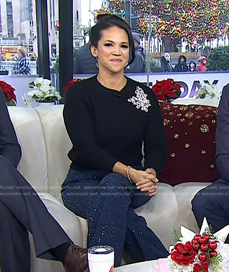 Laura's black embellished sweater and jeans on Today
