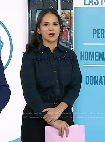 Laura's plaid embellished button down shirt on Today