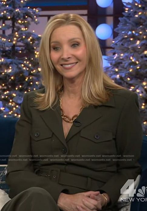 Lisa Kudrow's green utility jumpsuit on The Kelly Clarkson Show