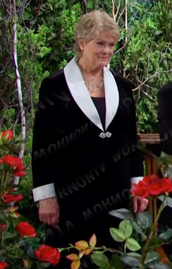 Liz's black contrast collar velvet jacket on Days of our Lives