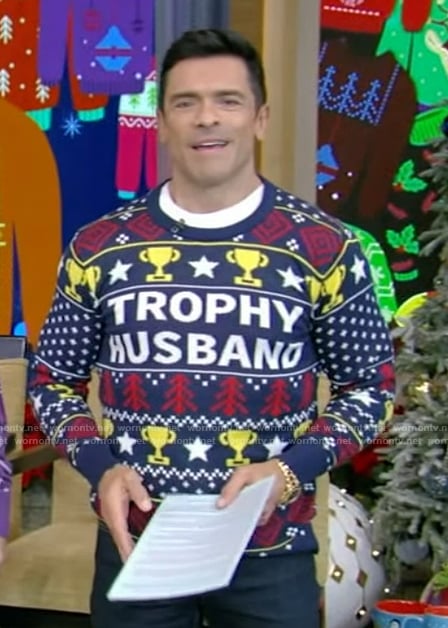 Mark's trophy husband Christmas sweater on Live with Kelly and Mark