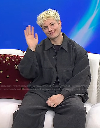 Matt Rife's dark grey bomber jacket and pants on Today