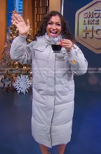 Milly Almodovar's grey puffer jacket coat on Good Morning America