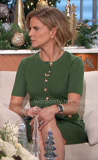 Natalie's green dress with gold buttons on The Talk