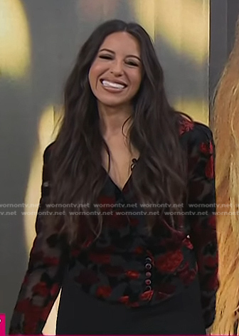 Naz Perez's black floral burnout blouse on Today