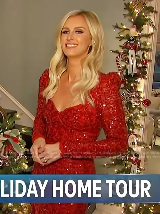 Nicky Hilton's red embellished dress on Access Hollywood